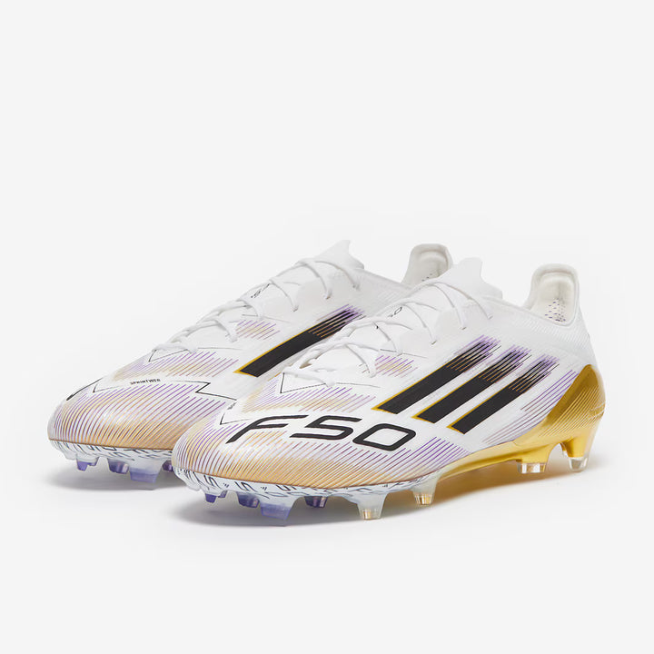 Adidas F50 Elite FG Firm Ground Soccer Cleats - White/Purple/Gold