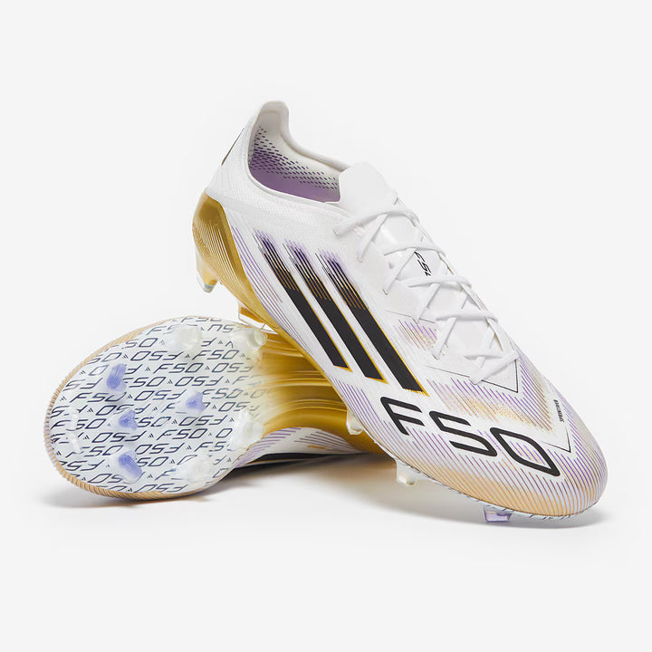 Adidas F50 Elite FG Firm Ground Soccer Cleats - White/Purple/Gold
